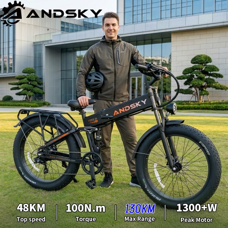 Commuting On Mountain Bike - ANDSKY Forge 26 Full-Suspension Foldable Electric